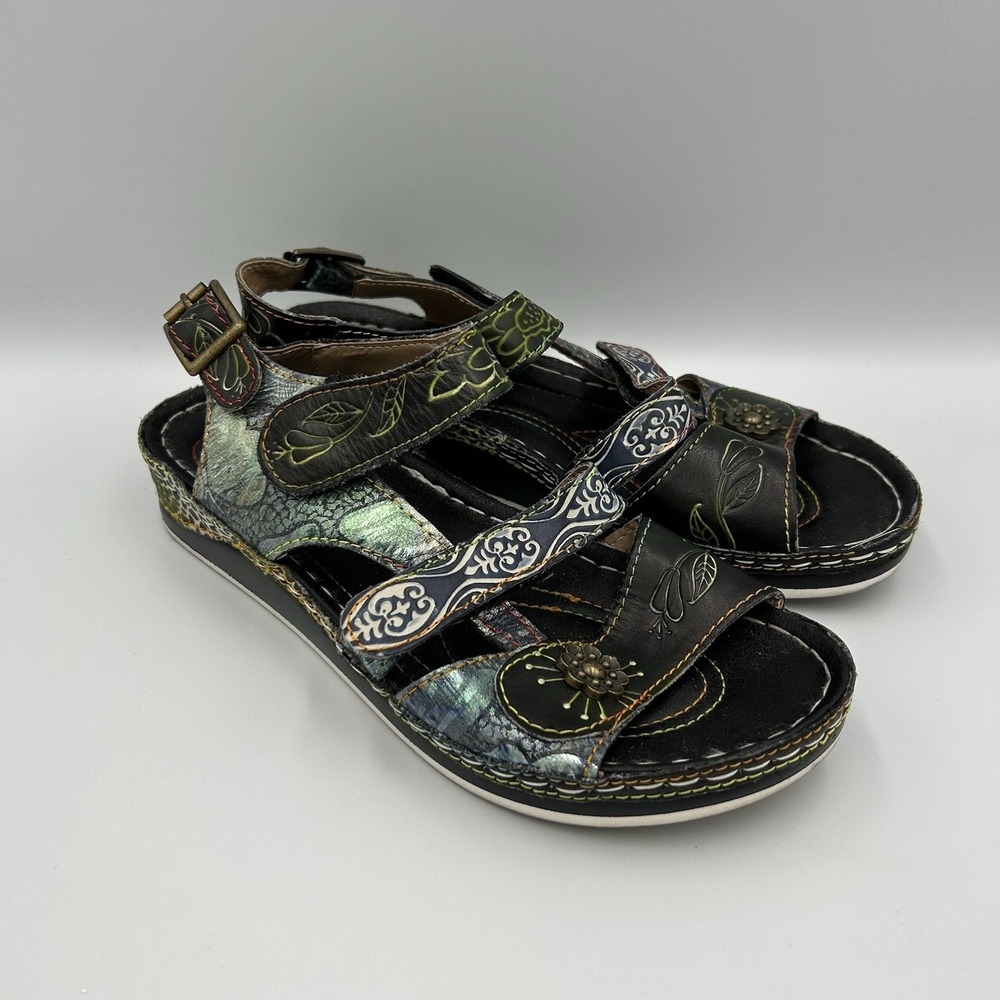 L'Artiste Spring Step Womens Sumacah Leather Slide‎ Sandal Black 37 7 Shoes